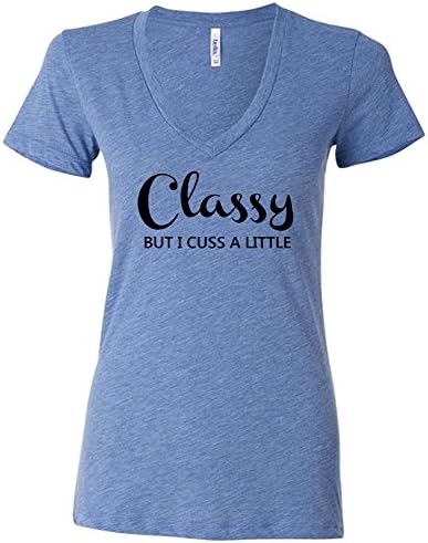 She Said Tees Womens "Classy But I Cuss A Little" fitted v-neck tee Blue - Large