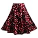 Fancyqube(TM Women Pleated Vintage Skirts Floral Print Midi Skirt Black L