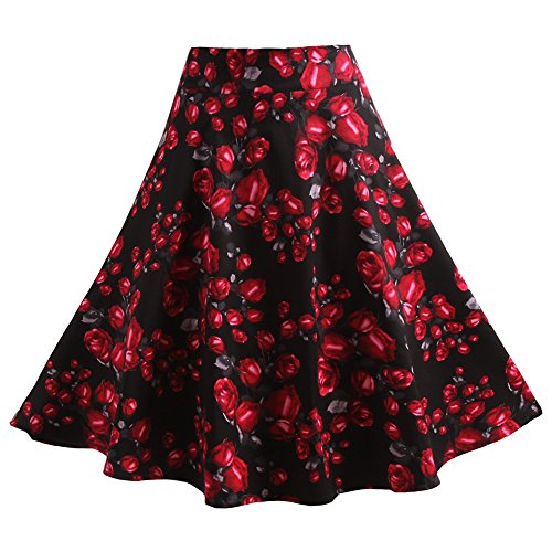 Fancyqube(tm) women pleated vintage skirts floral print…