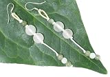 Double Rose Quartz Beads Earrings with Dangling Radiant Jade Beads Made with White Cord