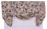 Ellis Curtain Palmer Floral Toile Lined Tie-Up Valance Window Curtain, Navy