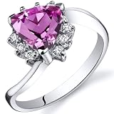 Trillion Cut 1.75 carats Pink Sapphire Bypass Ring in Sterling Silver Rhodium Finish Available in Sizes 5 thru 9