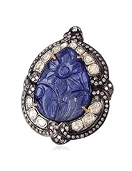 Rose Cut Diamond 18kt Yellow Gold Blue Sapphire Carved Ring Silver Vintage Look Jewelry