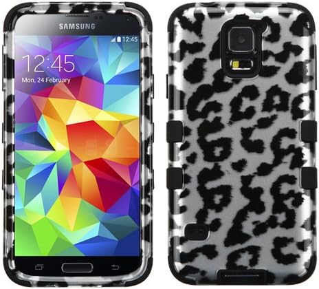 Galaxy S5 Case, Rock Me Wireless (TM) 3 items Bundle - Screen Protector, 24K Gold Plating Electromagnetic Waves Blocking Sticker and Triple Layers Protective Case. (Black Leopard (2D))