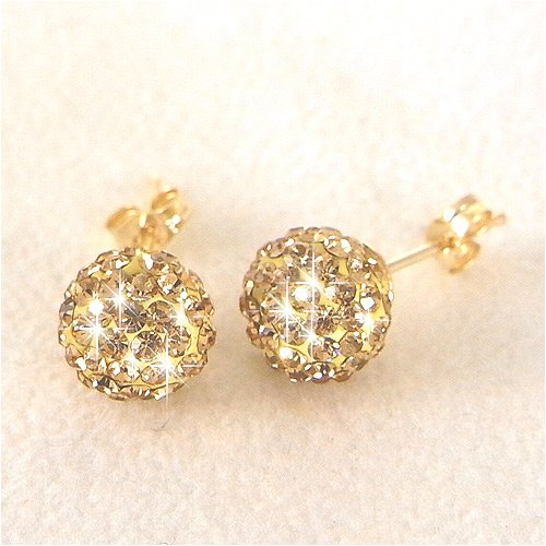 AMALORO スワロフスキークリスタルゴールドピアス9K色：ライトベージュ　ボールサイズ：７．５ｍｍ