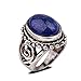 YAZILIND Vintage Antique Oval Cut Blue Lapis Lazuli Retro Silver Plated Ring Women
