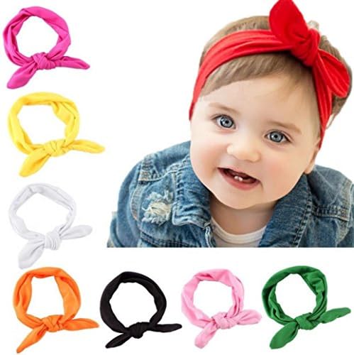 EKIMI Baby Kids Girls Rabbit Bow Ear Hairband Headband (Pink)