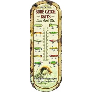 Rivers Edge Extra Large Nostalgic Tin Thermometer with Sure Catch Baits Slogan by