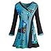 Women's Colorblock Blue And Black Patchwork Artisan V-Neck Tunic Top