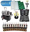 Ultimate 6 Airbrush Tattoo Kit with 24 Temporary Tattoo Inks Includes: Compressor, Hose, Airbrush, Ink, and Stencils