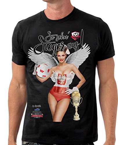 Stylotex Slimfit Fashion T-Shirt So sehn Sieger aus Girl Polen Polska, Farbe:schwarz;Größe:L