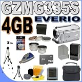 JVC Everio GZ-MG335 30GB Hybrid Hard Drive HDD Camcorder with 35x Optical Zoom PLUS 4GB MicroSD Memory Card - Extra Rechargeable Battery - Rapid External Charger - 0.45x Wide Angle & 2x Telephoto Lenses - 3 Piece Filter Kit - Full Size Tripod - GZMG335 BigVALUEInc Accessory Saver Bundle + MORE