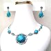 Crystal Black Turquoise Necklace Pendant Earrings Silver Fashion Dress Jewellery Set
