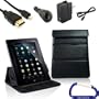 Gizmo Dorks Leather Case / Stand (Black), HDMI Cable, and Charging Bundle with Carabiner Key Chain for the Vizio 8 inch Tablet