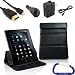 Gizmo Dorks Leather Case / Stand (Black), HDMI Cable, and Charging Bundle with Carabiner Key Chain for the Vizio 8 inch Tablet