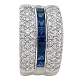 14K White Gold Machine Set 1 1/4 ct. Diamond and 7/8 ct. Square Shaped Sapphire Wedding Band (F-G Color, VS1 Clarity)