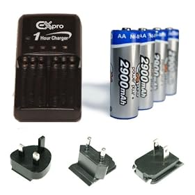 Ex-Pro� AA Battery & Charger kit for All Digital Cameras - Ultra Fast 1 Hour AA Battery Travel Charger plus 4 Pack x AA 2900mAh High Power Rechargeable Batteries