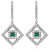 14k White Gold Emerald and Diamond Square Drop Earrings