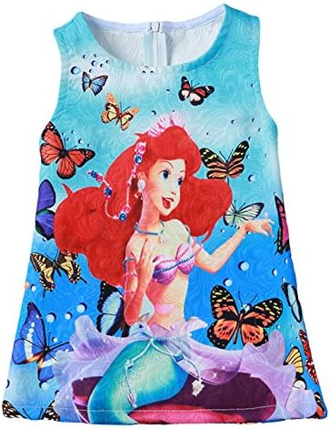 Asture Girl Kid Elsa &amp; Anna Dresses Butterfly Print Princess Party Dress Costume (110:(Age:3-4Y), D260 Blue)