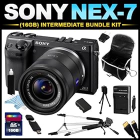 Sony NEX-7 24.3 MP Compact Interchangeable Lens Camera with 18-55mm Lens (16GB Intermediate Bundle Kit) includes Charger, Battery, 16GB SD Card, USB Card Reader, HDMI Cable, Full Size Tripod, Mini Tripod, Cleaning Kit