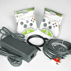Replacement Power Supply Brick Adapter Cord, HD Component AV and Optical Cables, and 2 Wireless Controllers for Microsoft XBox 360