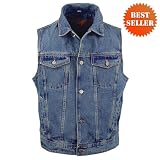 Motorcycle Vests - Men's Blue Denim Jean Vest MV107 Blue