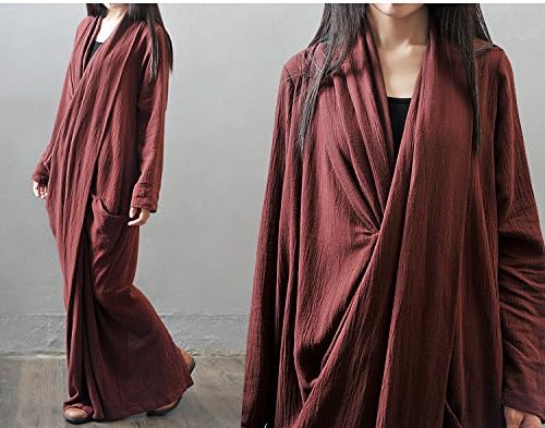 BELLEFILLES Womens Loose Fitting Long Sleeve Linen Casual Long Dress Womens Robe