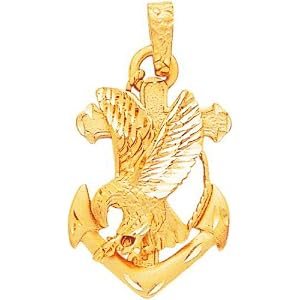 14K Gold Diamond Cut Eagle & Anchor Charm