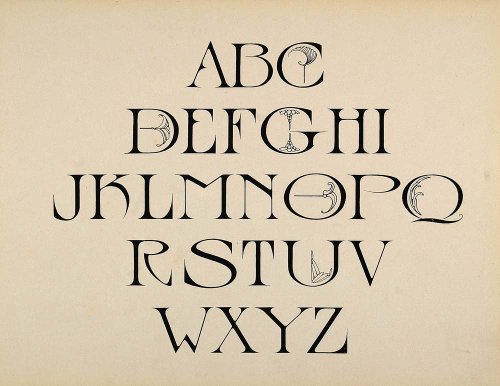 1910 Print Design Alphabet Upper Case Art Nouveau Font - Original Print