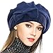 VECRY Lady French Beret 100% Wool Beret Floral Dress Beanie Winter Hat (Bow-Navy)