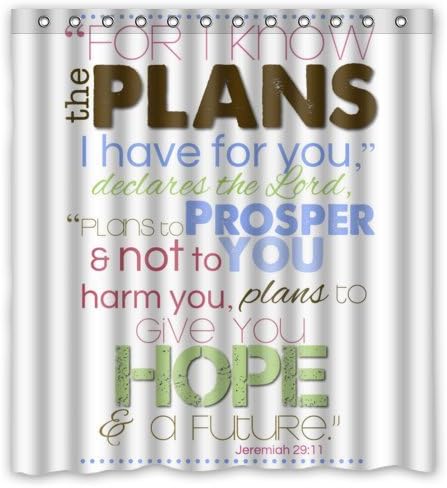 66"(w) x 72"(h) Bible Verse Shower Curtain, Jeremiah 29:11 For I Know The Plans I Have For You Pattern 100% Polyester Bathroom Shower Curtain Shower Rings Included