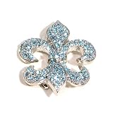 Blue Austrian Rhinestone Fleur de lis Silver Plated Brooch Pin