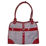 Houndstooth Print Tote Pet Dog Cat Carrier Tote Purse Travel Airline Bag -Red-Medium