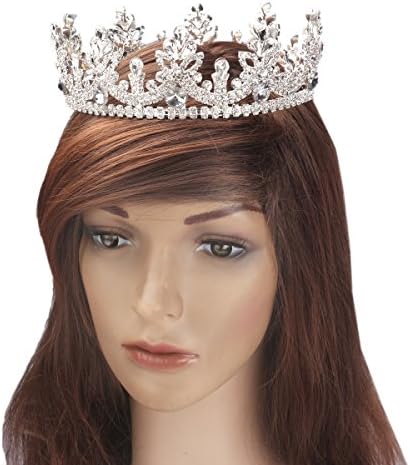 Zebratown Teardrop Bride Bridal Crown Tiara Wedding Hair Accessories White Crystal Full Circle Tiaras for Brides Butterfly Hair Jewelry