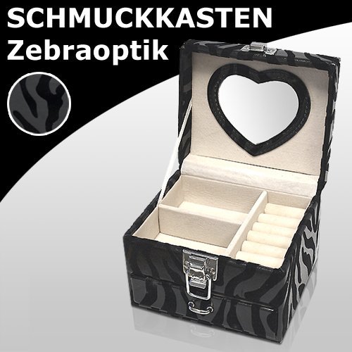 Schmuckschatulle / Schmuckkästchen 1 Fach in Zebraoptik (Schwarz)
