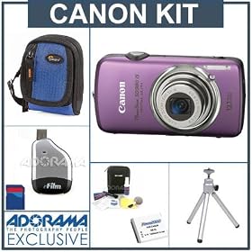 Canon PowerShot SD980 IS Compact Digital ELPH Camera Kit,- Purple - with 8GB SD Memory Card, Camera Case, Spare NB-6L Type Lithium-ion Battery, Table Top Tripod, USB 2.0 SD Card Reader, Digital Camera & Lens Cleaning Kit