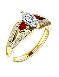 14K Yellow Gold Marquise Cut Diamond and Ruby Ring -- LIFETIME WARRANTY