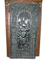 Antique Carved Panel Hindu God Ganesha Hand Carved Wood Wall Panel Door Shutters 72"