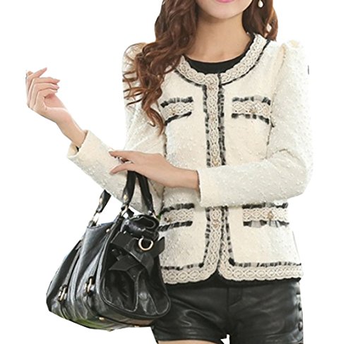 ELPIS レディース ジャケット ツイード ノーカラー ショート丈 トップス 長袖 アウター レース S M L XL XXL 全2色