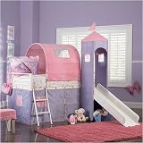 metal loft bed compare Powell 374 X / P01 Princess Twin Size Loft Castle Bedroom Set with Slide