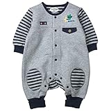 《秋冬春対応》 LoveLoveKids(ラブラブキッズ)裏起毛無地ボーダー使いモンキーオール 70cm/杢グレー NO.KK-31-3963