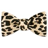 Men's Silk Leopard Print Freestyle Bowtie by Wild Ties in Tan/Taupe