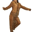 2 PIECE SET: Womens Silk Like Jaguar / Animal Print Pajama Top & Pants Sleep Set - Medium