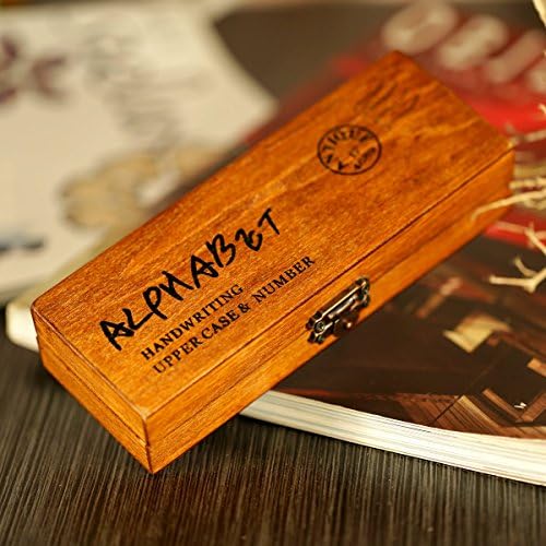 1 Set 42Pcs Handwriting Upper Case Alphabet&Number Vintage Print Style Wooden Rubber Stamp Box