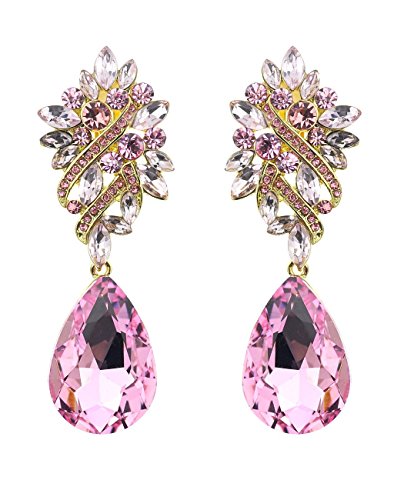 Elegant Vine Patterned Teardrop Gemstone Fashion Clip on Dangling Earrings