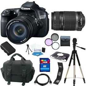 Canon EOS 60D 18 MP CMOS Digital SLR Camera with 3.0-Inch LCD and EF-S 18-55mm f/3.5-5.6 IS SLR Lens + Canon 55-250mm IS Lens + 16GB Deluxe Accessory Kit
