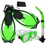 PROMATE Snorkeling Scuba Dive Snorkel Mask Fins Gear Set - Green - ML XL