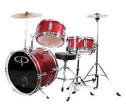 GP Percussion GP50RD Complete Junior Drum Set (Red, 3-Piece Set)
