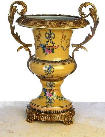 Crackled Porcelain Urn With Brass Accents