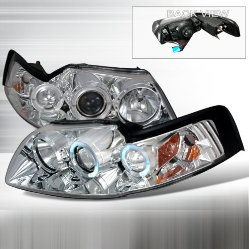99 00 01 02 03 04 Ford Mustang Halo Projector Headlights - Chrome pair *** Free Shipping **